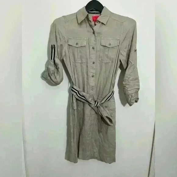 V Cristina Shirt Dress Utility Style Roll Tab Sleeves Belted Pockets Casual S - Picture 3 of 9